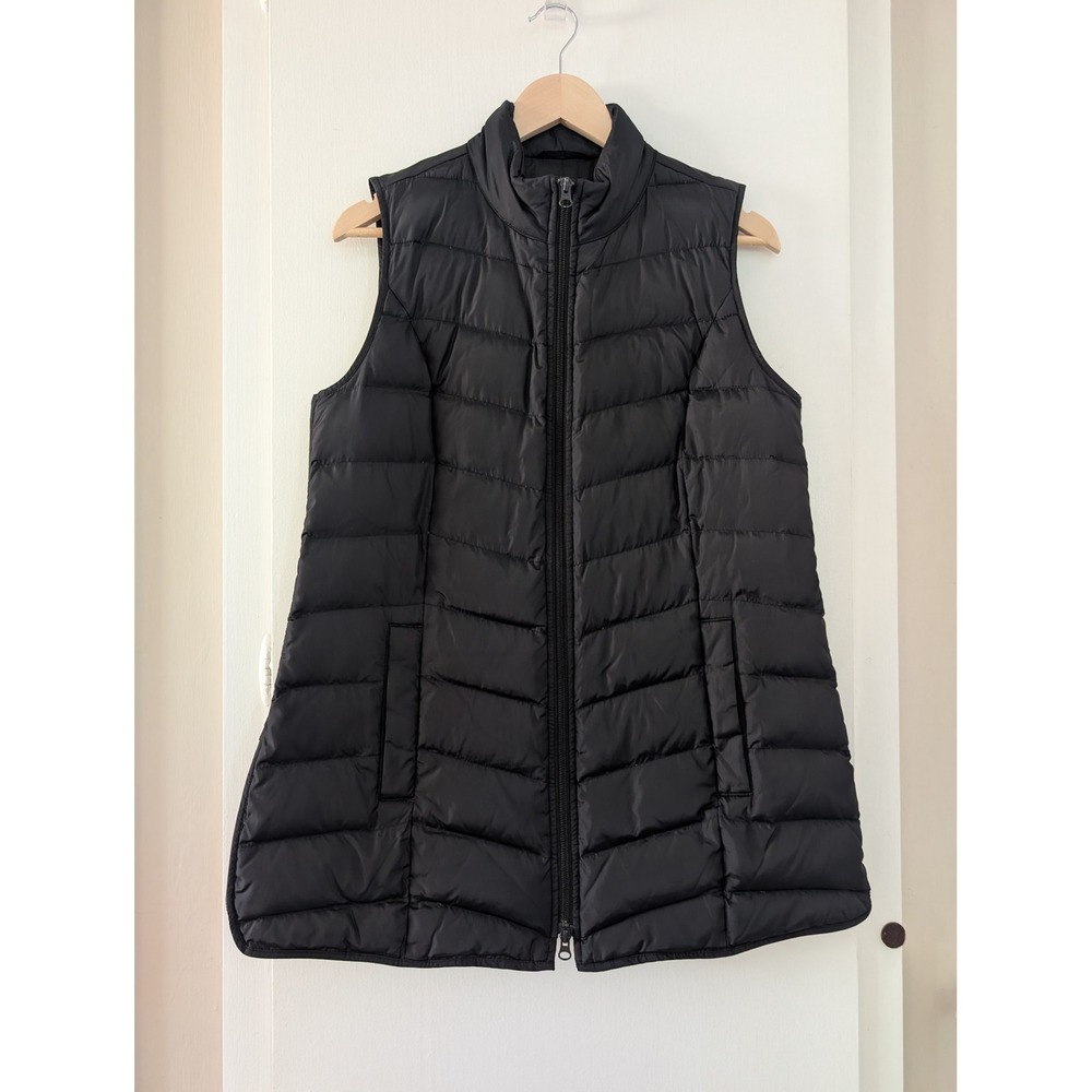 J.Jill Down Puffer Vest Black Gilet Quilted Full Zip Mock Neck Side Vent Women S